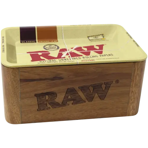 Raw Authentic Cache Mini Box - Wooden Stash With Tray -
