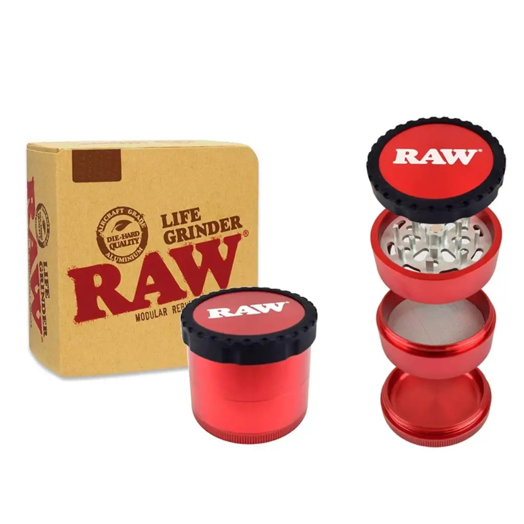 Raw Life 4-piece Grinder - 63.5mm - Red - Grinders