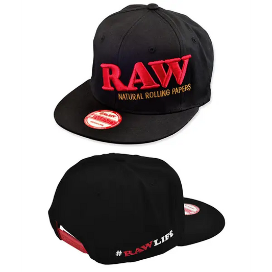 Raw Authentic Poker Hat Black With Red Stitching Flat Brim